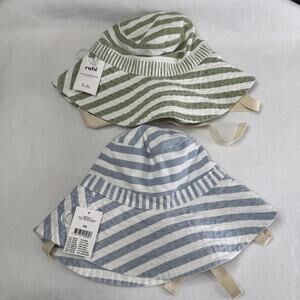 Rubi Hat Sun Fitted Womens One Size Blue White Green Stripe Wide Brim Sasha